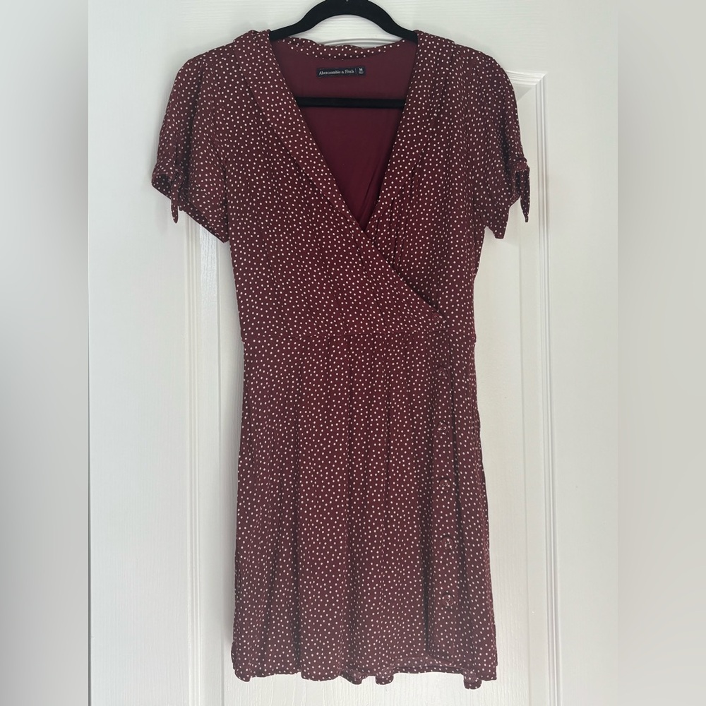 Abercrombie & Fitch Burgundy Polka Dot Wrap Dress